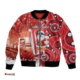 Christmas In July Australia Bomber Jacket Santa Surfboard Sydney Opera House - Red