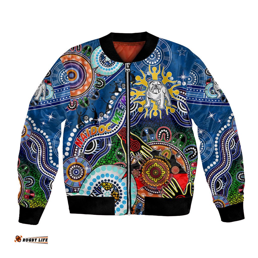 Personalised Bulldogs NAIDOC Week 2024 Bomber Jacket Australia Aboriginal Dot Painting