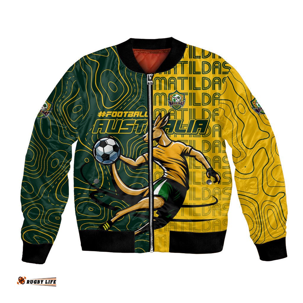 Personalised Matildas Mascot Bomber Jacket Australia Football Topographic