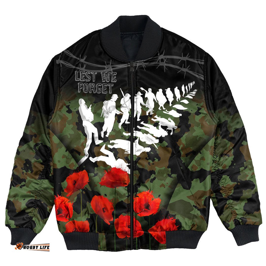 New Zealand Anzac Lest We Forget Poppy Camo Bomber Jacket