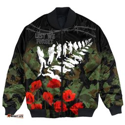 New Zealand Anzac Lest We Forget Poppy Camo Bomber Jacket