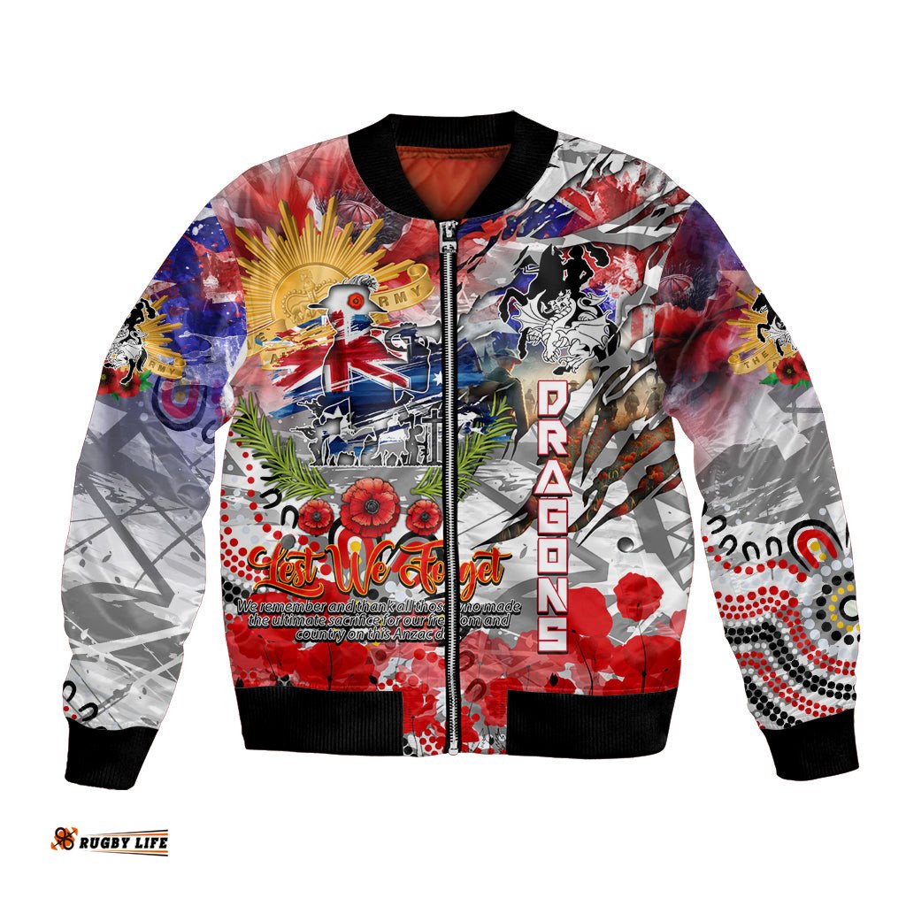 Personalised Australia Rugby Dragons ANZAC Bomber Jacket St George Illawarra Scratch Style