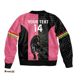 Custom Panthers Rugby Bomber Jacket Black Pink Color Sporty Style