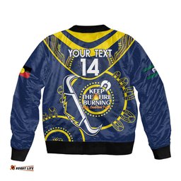 Custom NRL Cowboys NAIDOC Week Bomber Jacket Keep The Fire Burning Indigenous Art