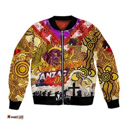 Personalised Broncos ANZAC Day Bomber Jacket Aboriginal Rising Sun