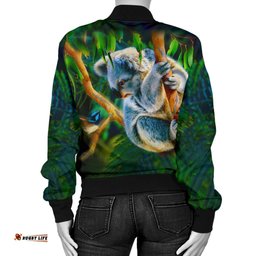 Women's Bomber Jacket - 3D Koala Jacket - Koala Aussie Greeting