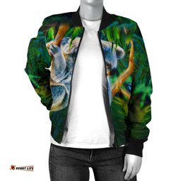 Women's Bomber Jacket - 3D Koala Jacket - Koala Aussie Greeting