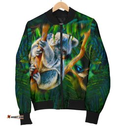 Women's Bomber Jacket - 3D Koala Jacket - Koala Aussie Greeting