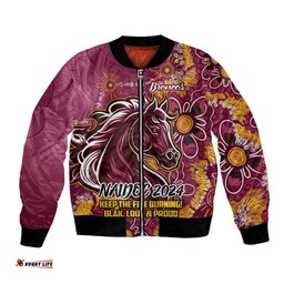 Personalised Broncos NAIDOC Week 2024 Bomber Jacket Aboriginal Fire Burning Sparks