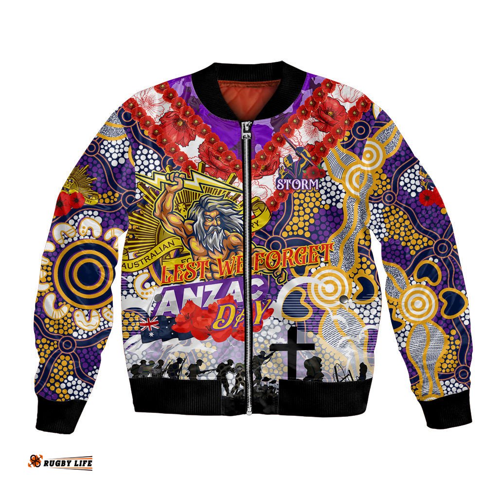Personalised Storm ANZAC Day Bomber Jacket Aboriginal Rising Sun