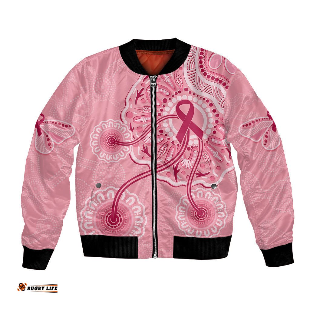 Australia Indigenous Bomber Jacket Breast Cancer Ribbon Aboriginal Art - Pink