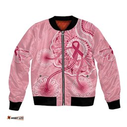 Australia Indigenous Bomber Jacket Breast Cancer Ribbon Aboriginal Art - Pink