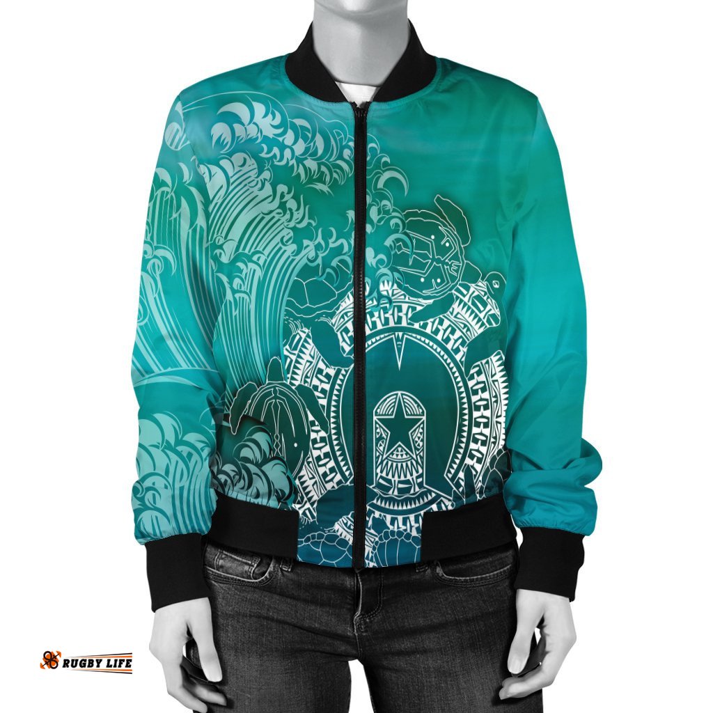 Aboriginal Women's Bomber Jacket, Torres Strait Islands in Wave