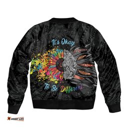 Australia Aboriginal Bomber Jacket Autism It's Okay To Be Different