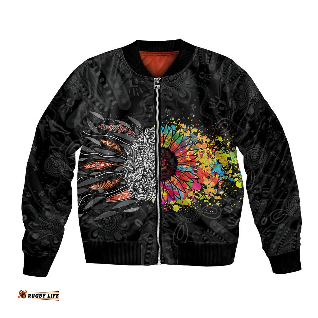 Australia Aboriginal Bomber Jacket Autism It's Okay To Be Different