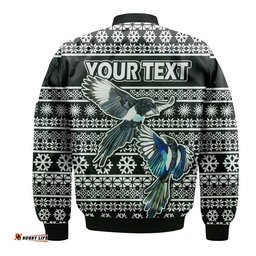 Custom Personalised Australian Magpies Christmas Vibe With Aboriginal Dot Painting Style Bomber Jacket