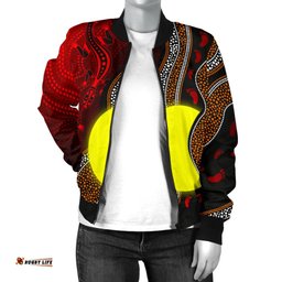 Aboriginal Women Bomber Jacket - Aboriginal Flag Lizard Dot Painting Style