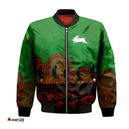 South Sydney Rabbitohs Bomber Jacket Personalized Aboriginal Rugby Anzac Day Poppy With Soldiers - NRL