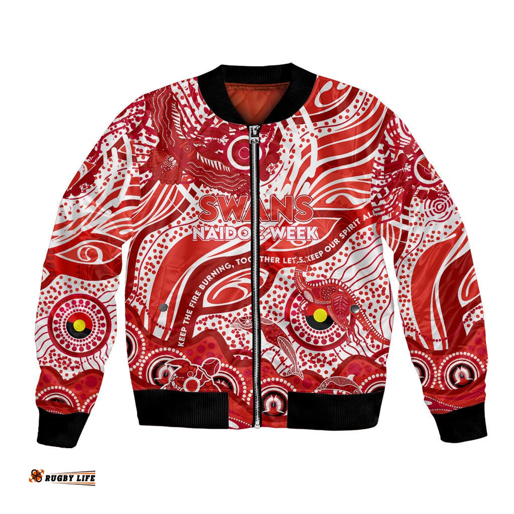 Custom NAIDOC Week 2024 Swans Bomber Jacket Aboriginal Animals Keep The Fire Burning