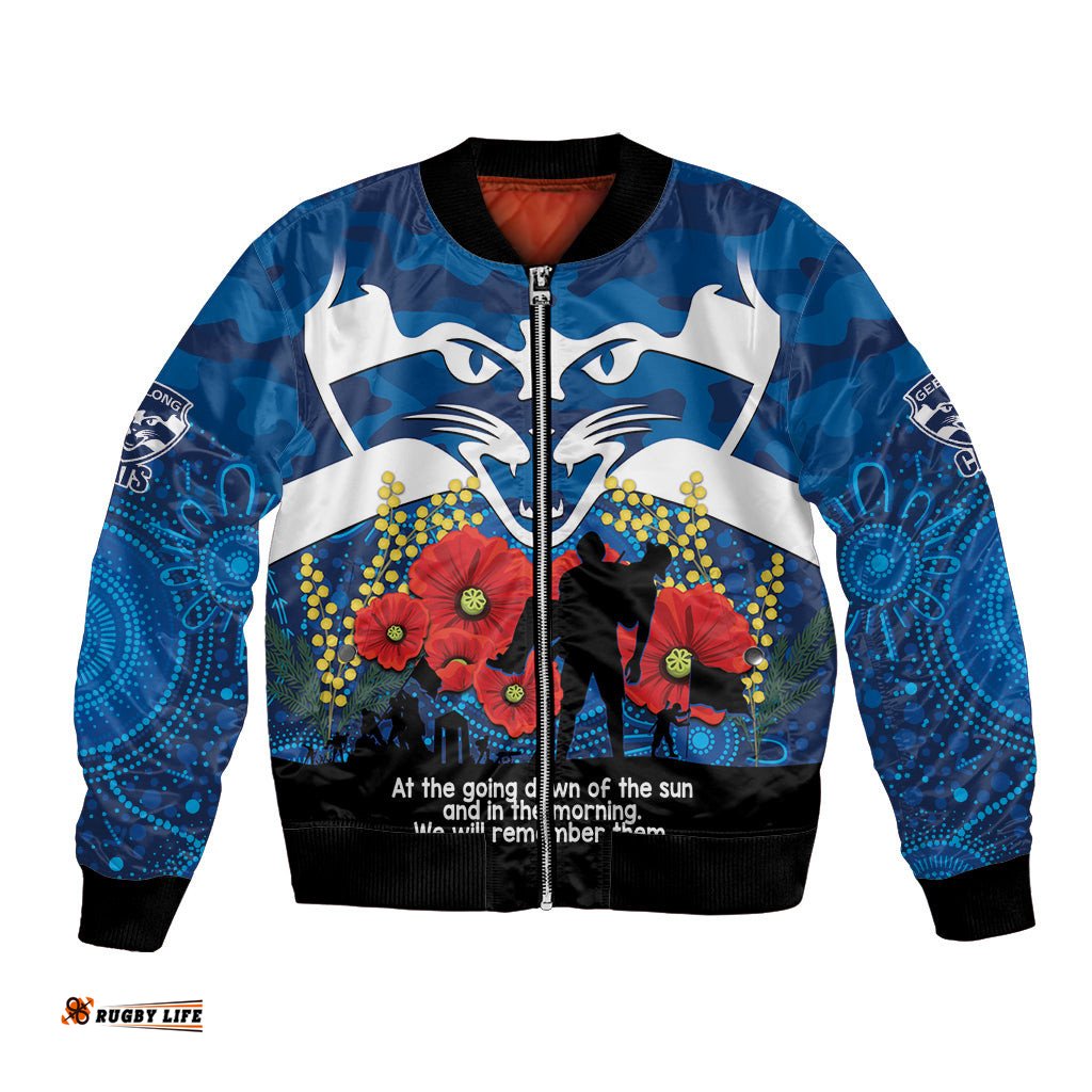 Custom Geelong Football ANZAC Bomber Jacket Gallipoli Camouflage With Poppies