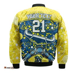 Custom Personalised Cowboys Rugby Bomber Jacket Boomerang Indigenous Dots