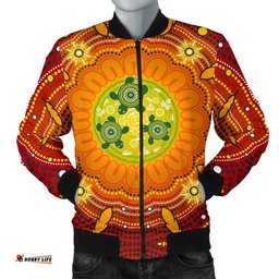 Aboriginal Men's Bomber Jacket , Turtle Circle Dot Painting Art-