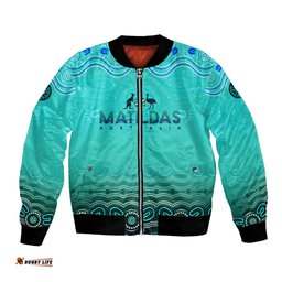 Personalised Australia Matildas Bomber Jacket Tillies Aboriginal Simple Turquoise