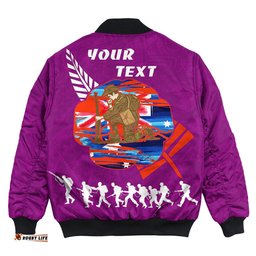 Custom New Zealand Anzac Red Poopy Purple Bomber Jacket