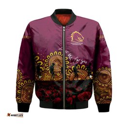 Brisbane Broncos Bomber Jacket Personalized Aboriginal Rugby Anzac Day Poppy With Soldiers - NRL