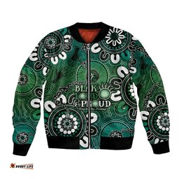 NAIDOC Week 2024 Fire Burning Bomber Jacket Aboriginal Dots Green Art