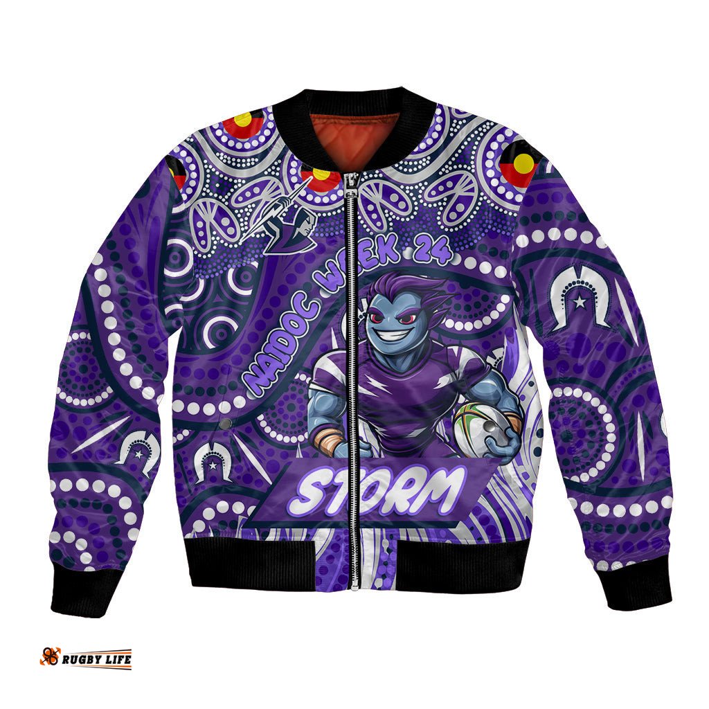 Custom Australia NAIDOC Week 2024 Bomber Jacket Melbourne Storm Mascot Keep The Fire Burning