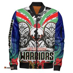 Warrior Rugby Anzac Aboriginal Bomber Jacket - Custom New Zealand Warriors Anzac Day with Maori Mask Bomber Jacket