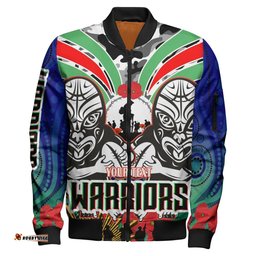 Warrior Rugby Anzac Aboriginal Bomber Jacket - Custom New Zealand Warriors Anzac Day with Maori Mask Bomber Jacket