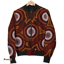 Aboriginal Women's Bomber Jacket - Aboriginal Human Dot Painting Art