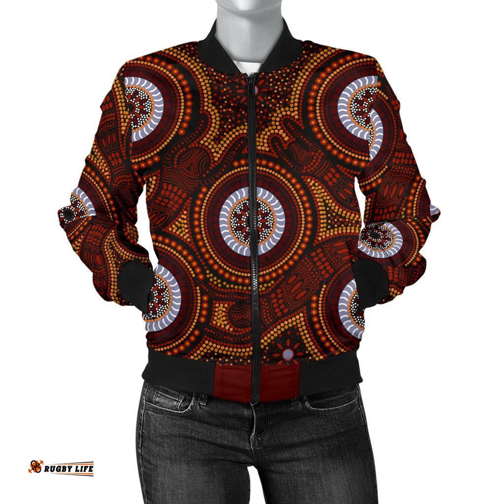 Aboriginal Women's Bomber Jacket - Aboriginal Human Dot Painting Art