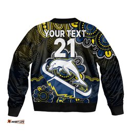 Custom Text And Number NRL Combine Dolphins and Cowboys Bomber Jacket Aboriginal