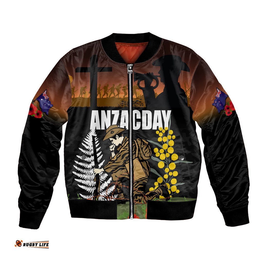 New Zealand and Australia ANZAC Day Bomber Jacket Soldier and Last Post Camouflage Pattern