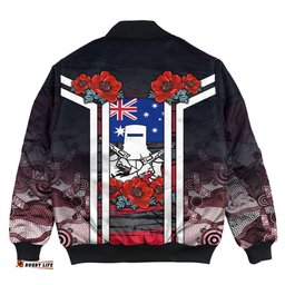 Australia Anzac Day Poppy Aboriginal Pattern Bomber Jacket