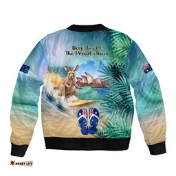 Australia Day 2024 Bomber Jacket Kangaroo Go Surfing Aussie Map Tropical Style