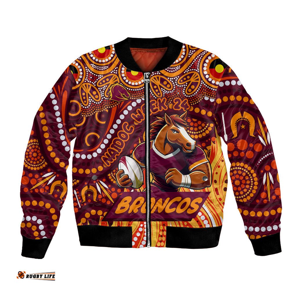 Custom Australia NAIDOC Week 2024 Bomber Jacket Brisbane Broncos Mascot Keep The Fire Burning