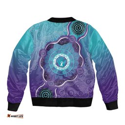 Australia Indigenous Bomber Jacket Suicide Prevention Month Ribbon Aboriginal Art