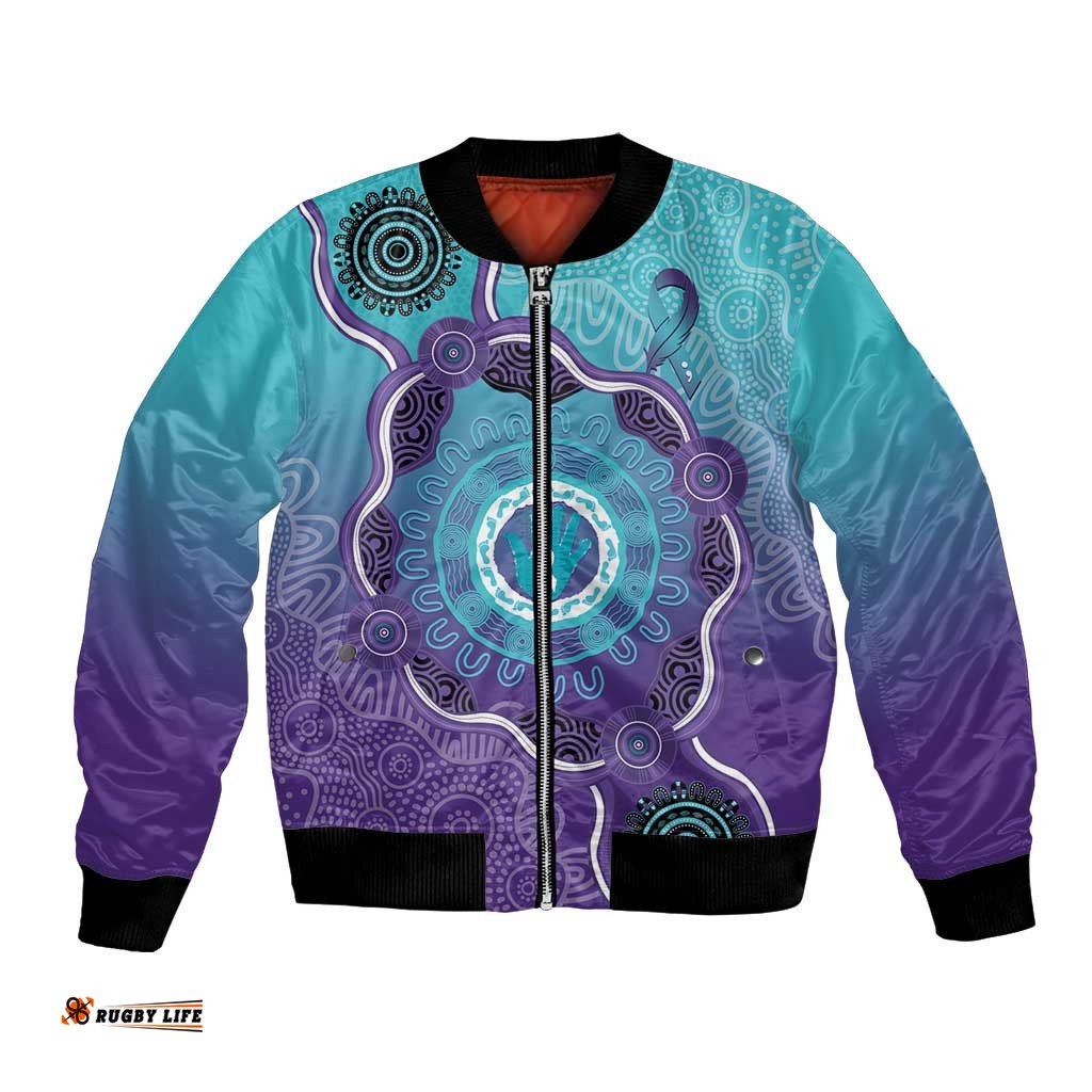 Australia Indigenous Bomber Jacket Suicide Prevention Month Ribbon Aboriginal Art