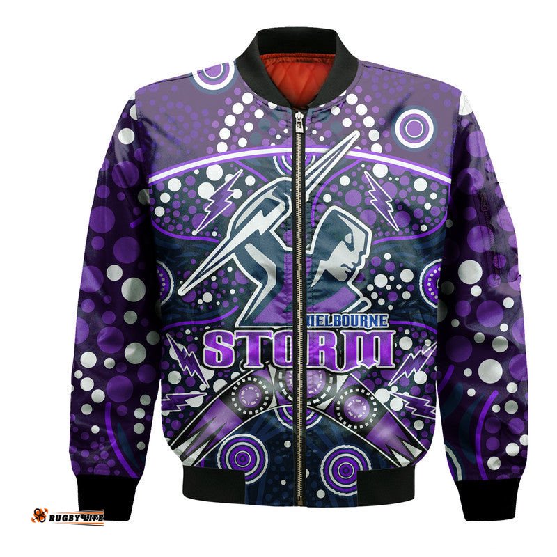 Custom Personalised Storm Rugby Bomber Jacket Melbourne Boomerang Indigenous Dots