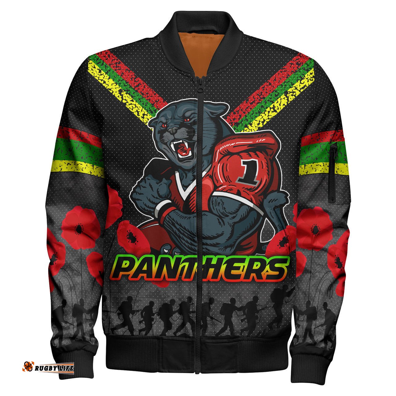 Panthers Rugby Bomber Jacket - Custom Anzac Day Panthers Bomber Jacket RLT13