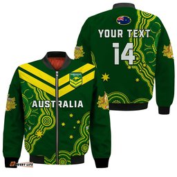 Custom Text And Number Australia Rugby Bomber Jacket The Kangaroos Champions Pacific Indigenous