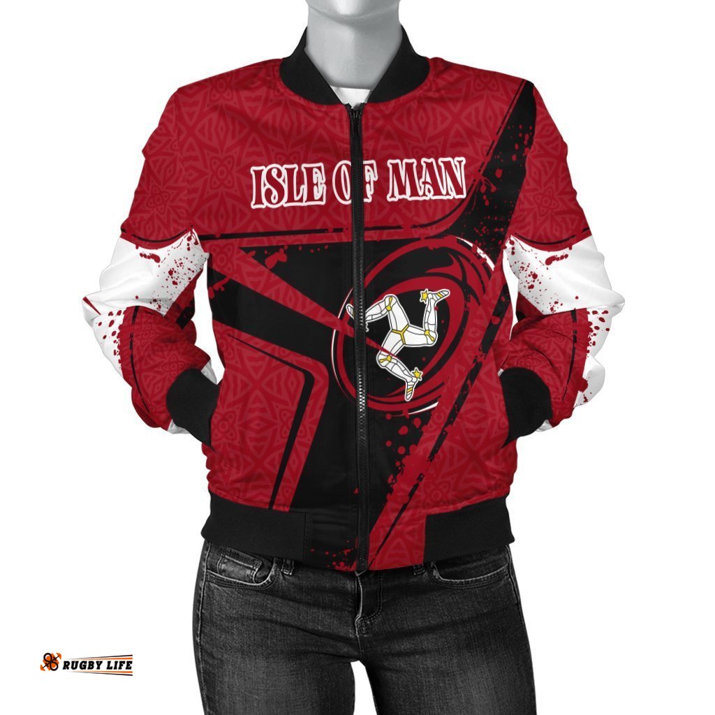 Custom Text Isle Of Man Rugby Personalised Women's Bomber Jacket - Isle Of Man Rugby