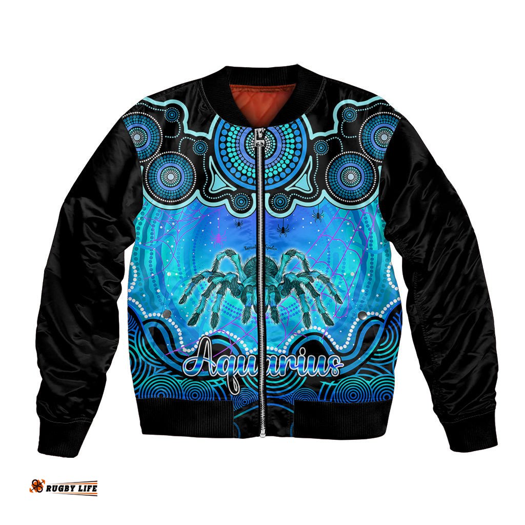 Personalised Australia Scorpio Tarantulas Spider Zodiac Bomber Jacket Auz Astrology Aboriginal - Aqua