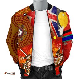 Bomber Jacket - Aboriginal Dot Painting & Flags, Crocodile