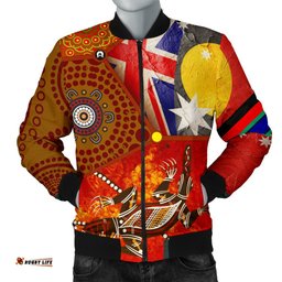 Bomber Jacket - Aboriginal Dot Painting & Flags, Crocodile
