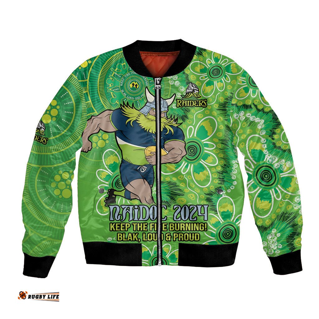 Personalised Raiders NAIDOC Week 2024 Bomber Jacket Aboriginal Fire Burning Sparks